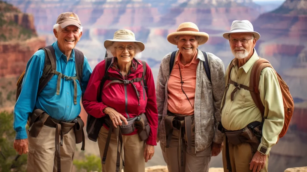 a group of seniors with the grand canyon in the background