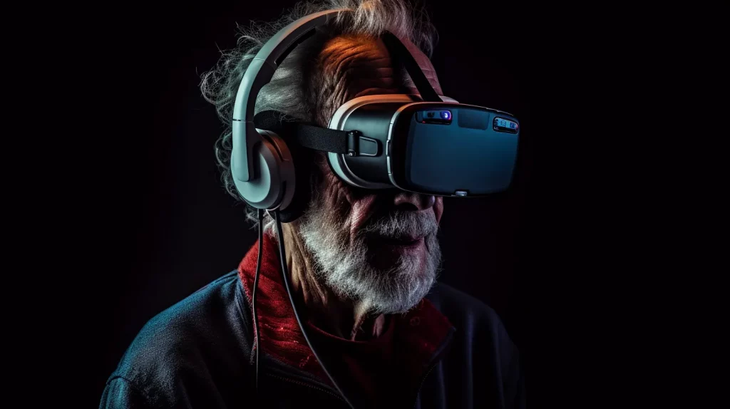a senior man with vr on