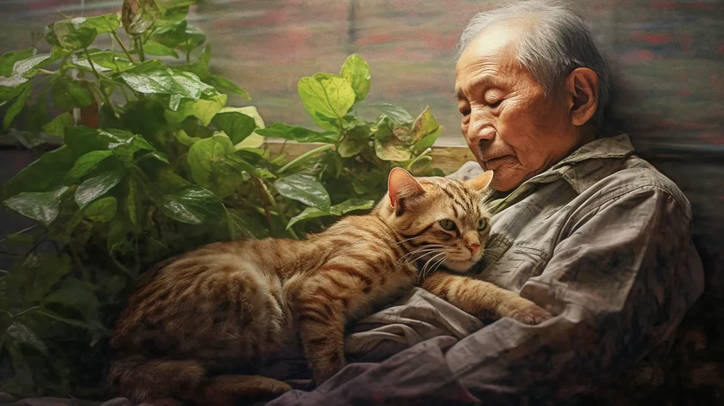 a senior citizen and his cat