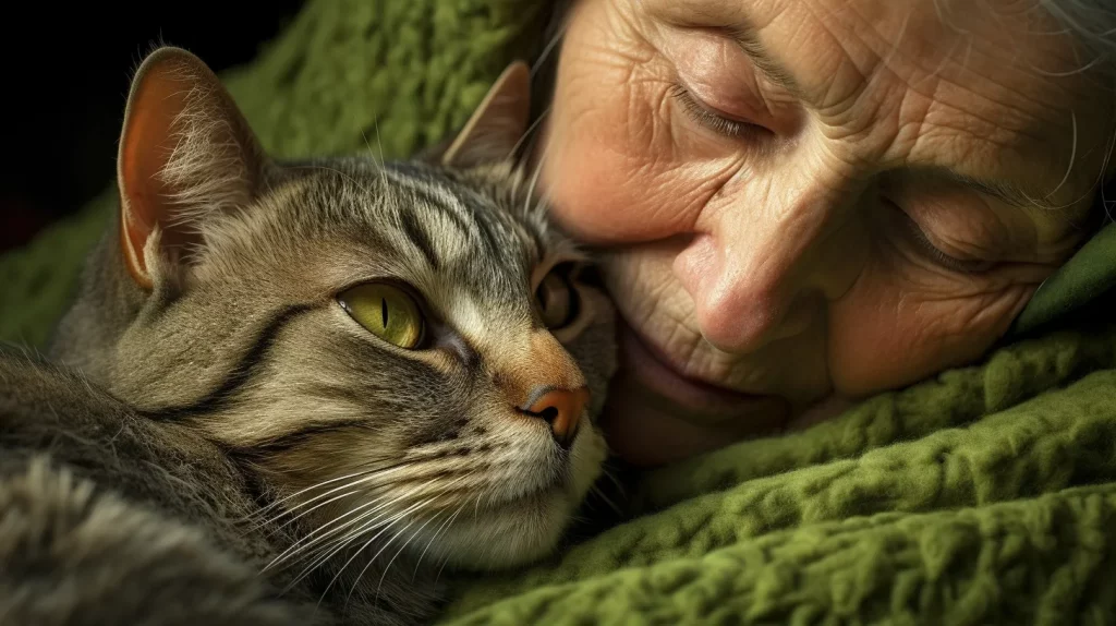 a senior citizen and their cat