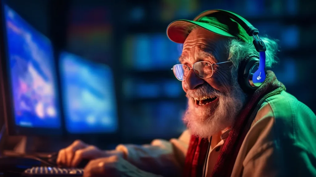 a man playing video games for seniors