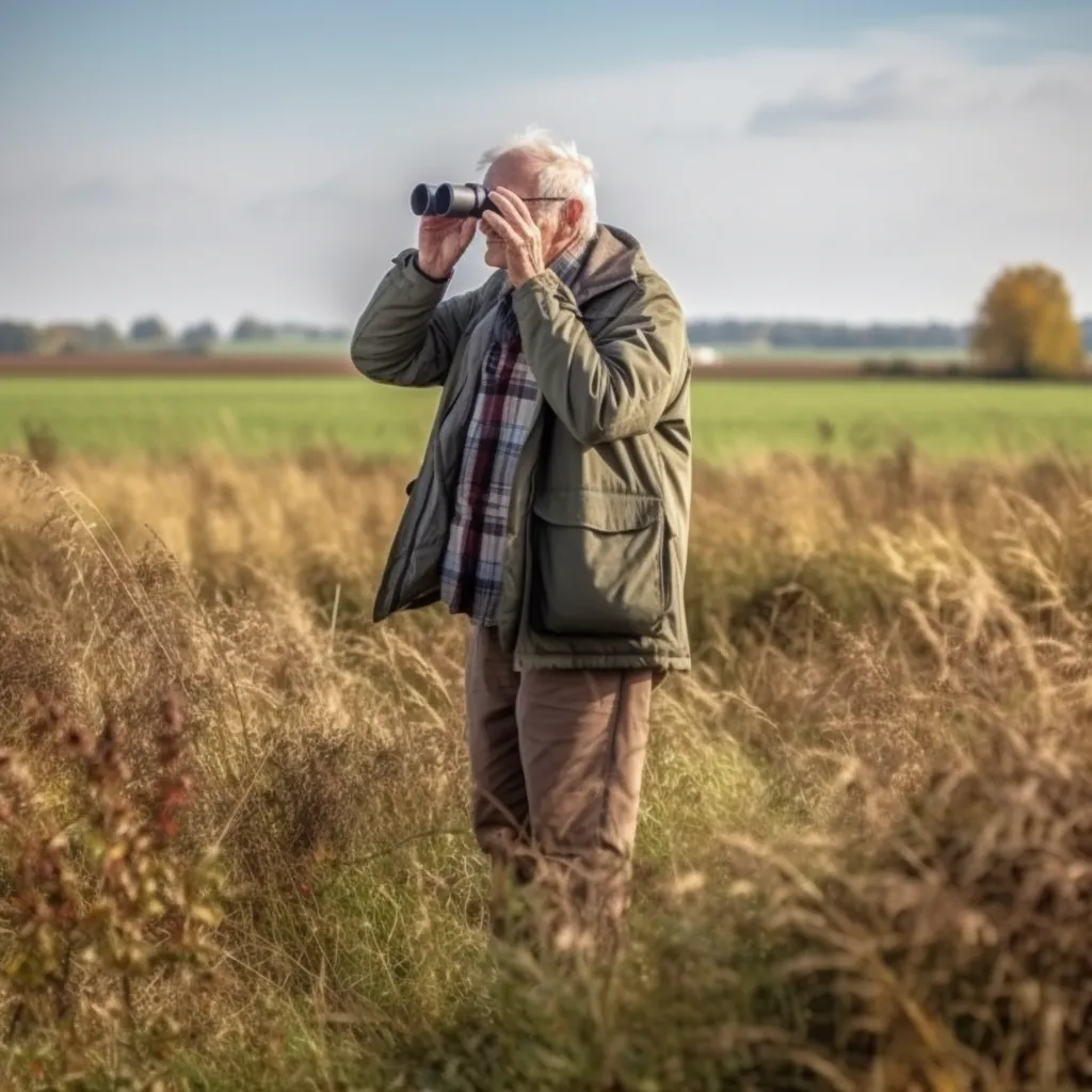 a senior man with binoculars