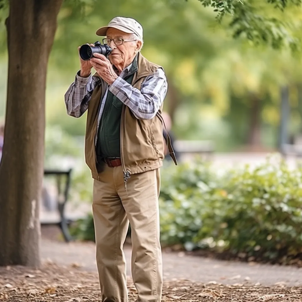 a man birdwatching in the park