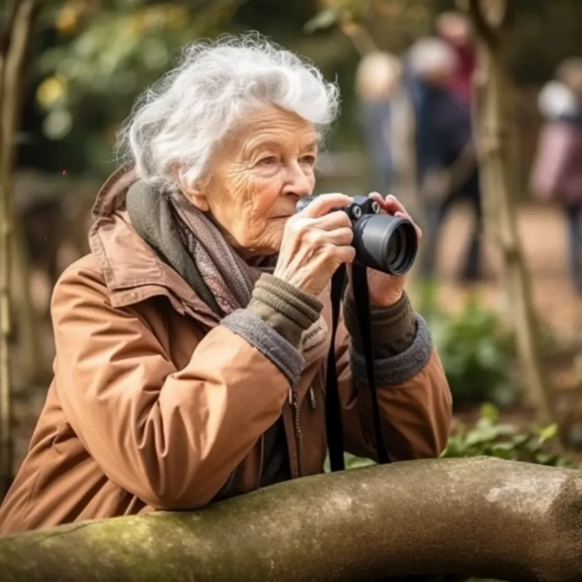 a senior citizen birdwatching