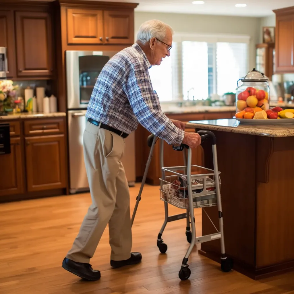 a senior at home with a walker