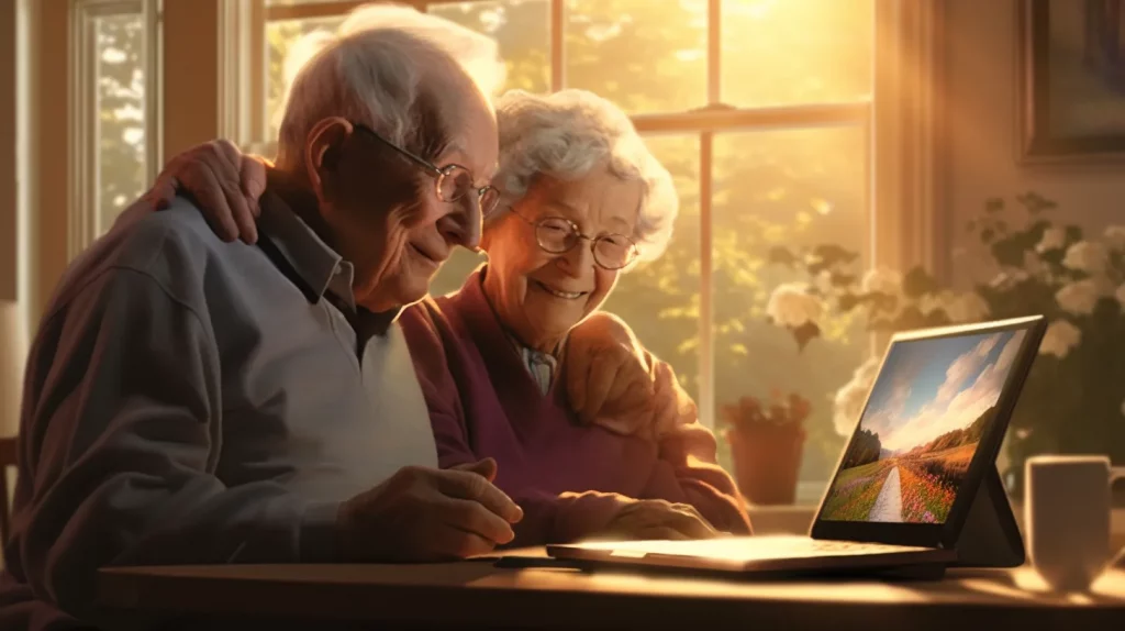 a senior couple on a video call
