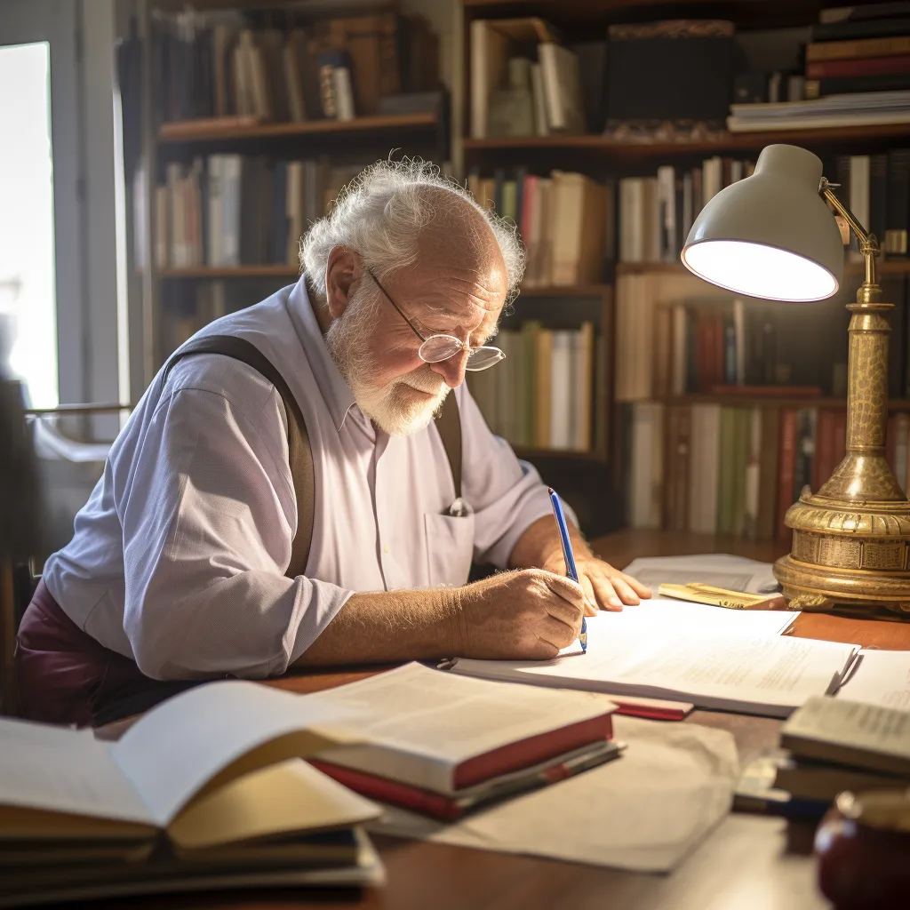 lifelong learning by a senior under a lamp