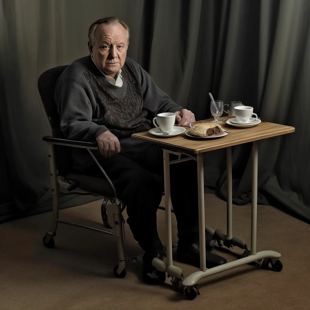 a man with an overchair table