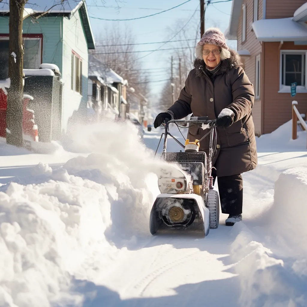 a woman using a snow blowers
