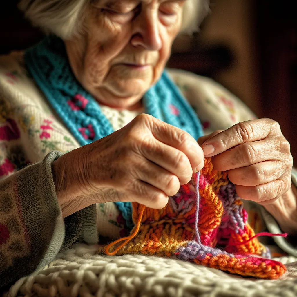 an elderly woman crocheting
