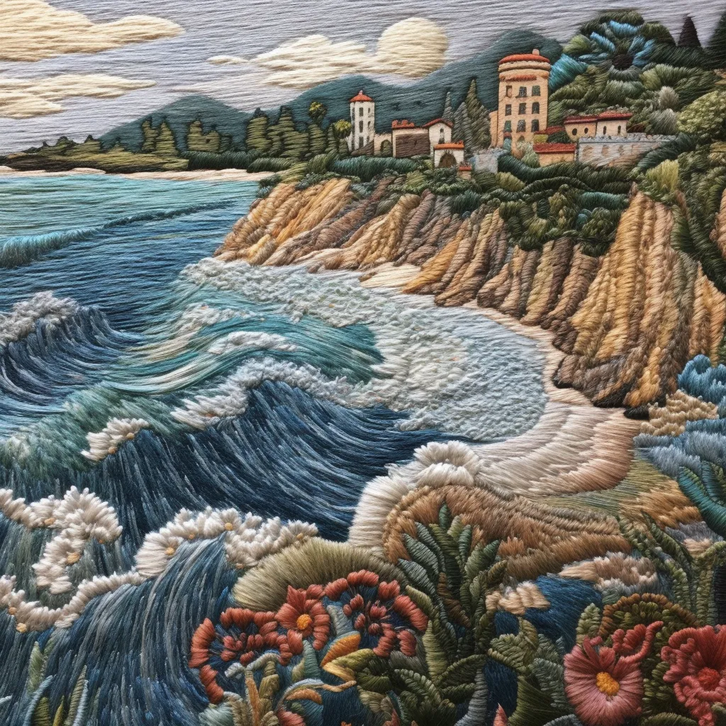 embroidery of california's coast line