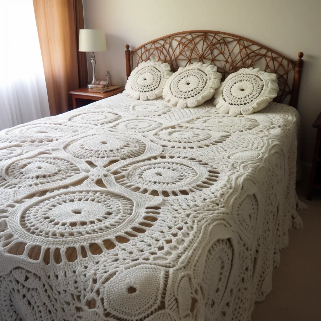 a bed with heavy crochet work