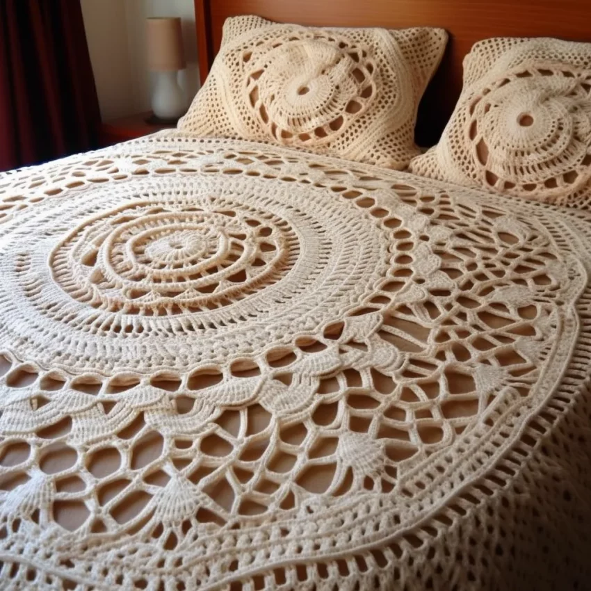 a bedspread with heavy crochet work