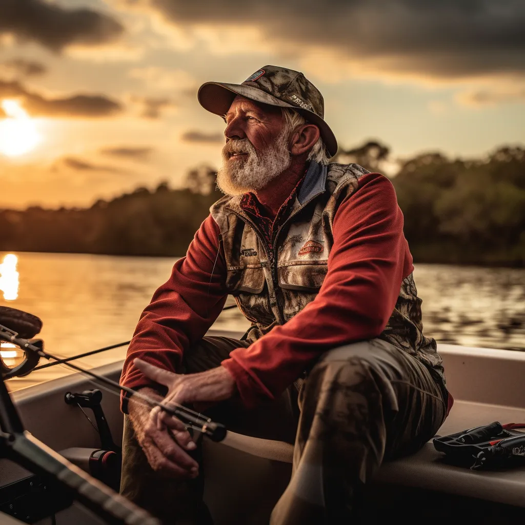 an elderly man fishing in a boat