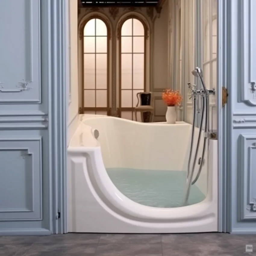 a glass doored walk-in tub