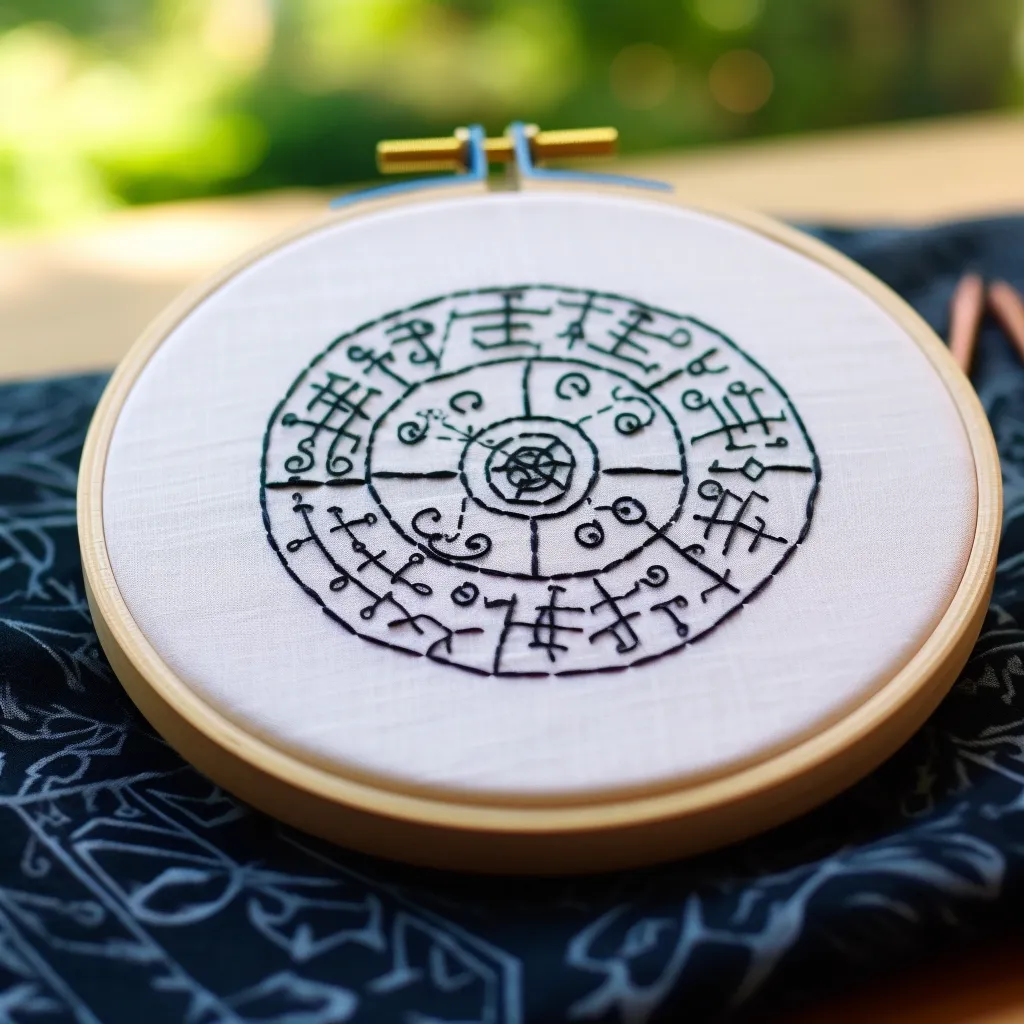 blackwork embroidery in a circle pattern