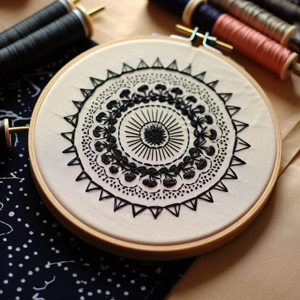 Blackwork embroidery in a circular pattern 