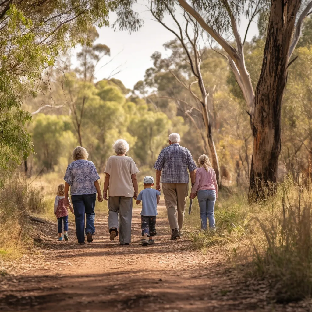 Grandparents on a nature walk while they travel with grandkids