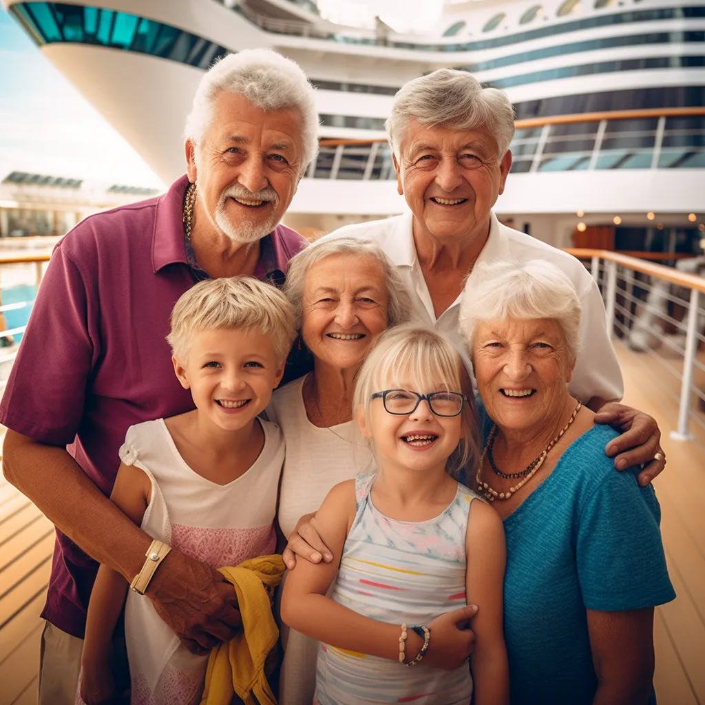 Two sets of Grandparents and their Grandkids on a cruise