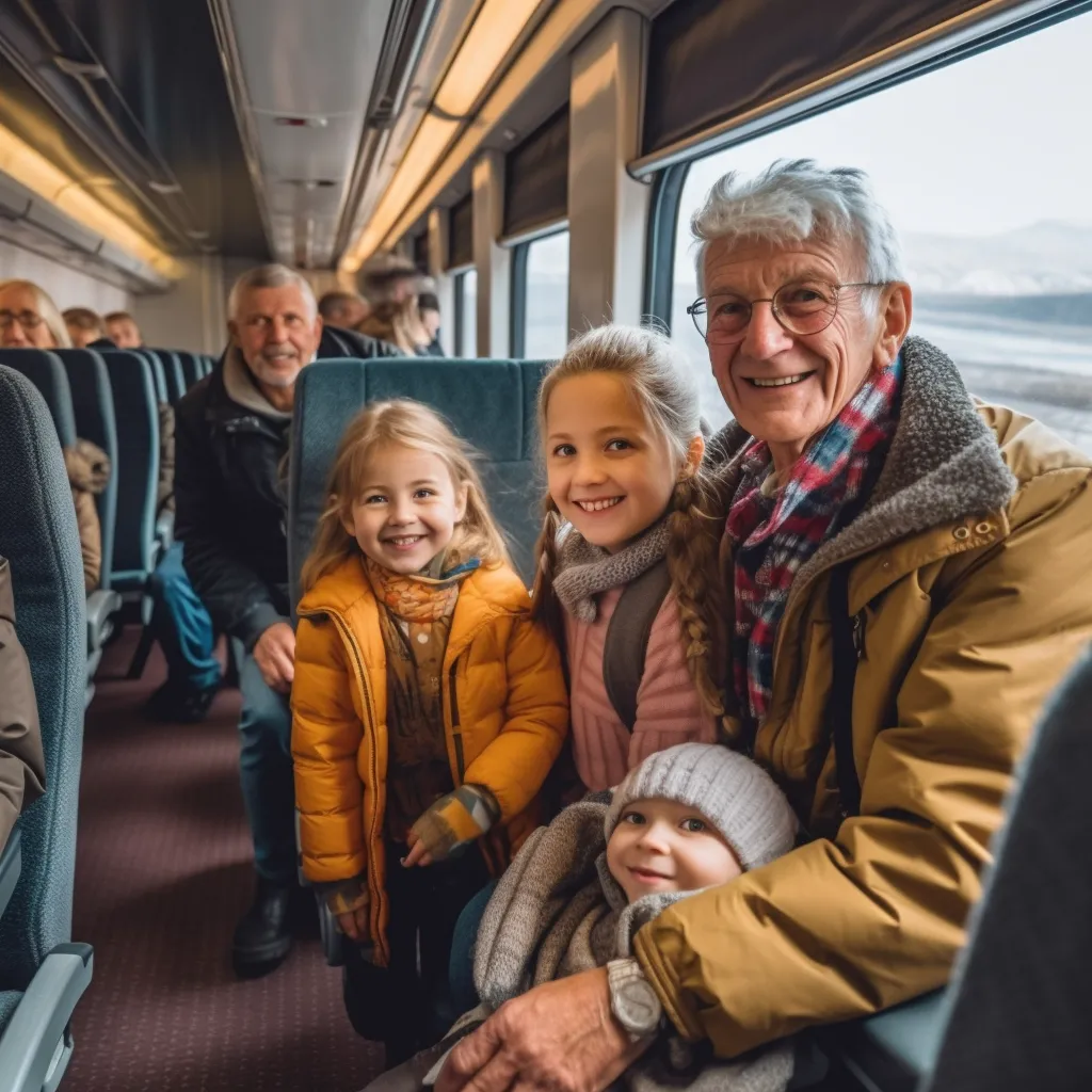 grandparents on a train with the grandkids